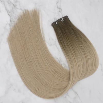 China Russian Silky Straight 100% Super Flat Double Drawn Hair Flat Silk Weft for sale