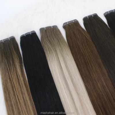 China Good Quality Pulled Human Hair Extension Straight Russian Silky Double Flat Weft for sale