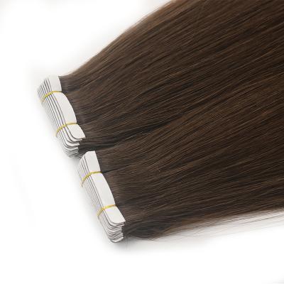 China Silky Straight Wave Remy Human Hair Tape In Hair Extensions Dark Brown Color Skin Wefts for sale