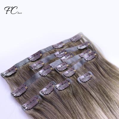 China Ombre Color Remy PU Straight Clip In Hair Double Drawn Extensions Seamless Clip In Hair Extension for sale