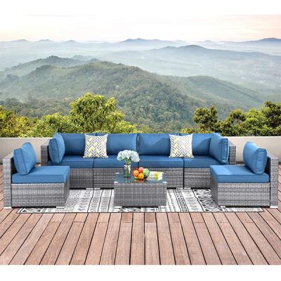 China Modern 7 Piece Rattan Sofa Rattan Wicker Outdoor Gray Sectional Sofas Garden Outdoor Patio Furniture Morden Outdoor Furniture for sale