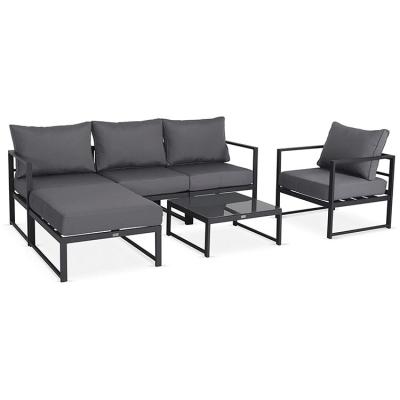 China Outdoor Black L Shape Sectionals All Aluminum Unique Outdoor Sectional Garden Furniture Outdoor Corner Sofa Set for sale