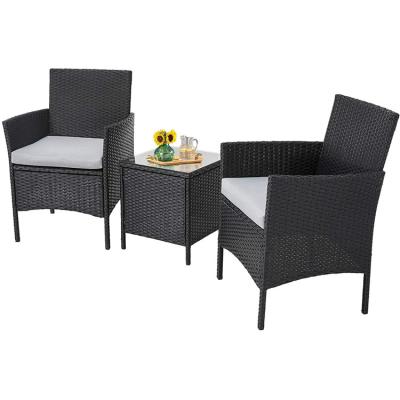 China Poly Rattan KD Modern Online Hot Selling Design 3 Pieces Wicker Garden Rattan Bistros Furniture Sets Table And Chair Set for sale