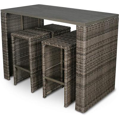 China Outdoor Rattan Garden Table Steel Panel Outdoor Rattan Table Set And Rattan Chairs for sale