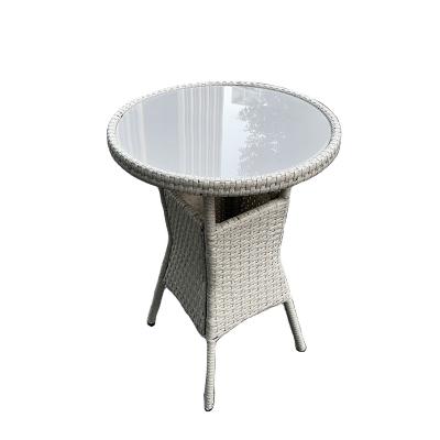 China Modern Outdoor Garden Furniture Small Rattan Side Tables Metal Tables Round Rattan Coffee Table With Tempered Glass for sale