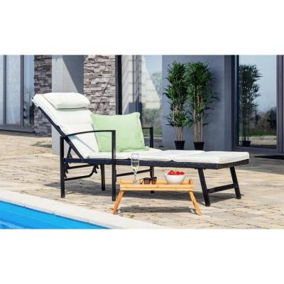 China Modern Patio Rattan Chaise Lounge Outdoor Foldable Lightweight Adjustable Reclining Chair With Cushion for sale