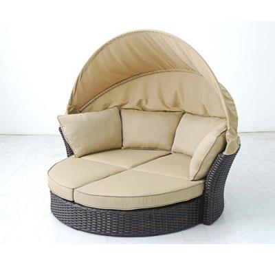 China Large Size Modern Outdoor Sun Sofa Rattan Round Wicker Daybed With Canopy Patio Furniture Around Luxury Beach Folding Bed for sale