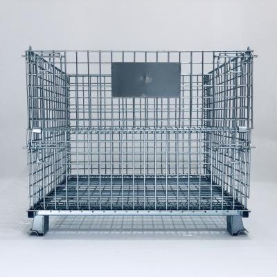 China Material Handling Stackable Folding Galvanized Wire Container Wire Mesh Container For Transportation Storage for sale