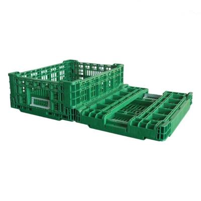 China Vented Foldable Vented Folding Plastic Storage Crate Basket With Handles And Lids for sale