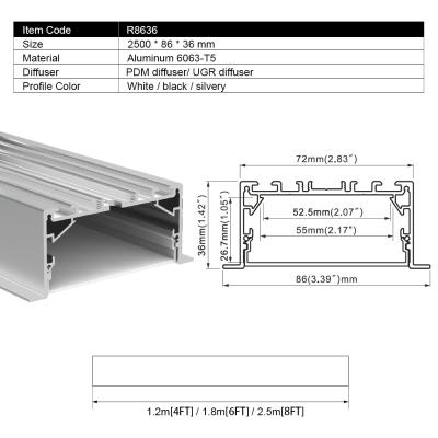 China Commercial Architectural Aluminum Linear LED Profile LED Profile R8636 Linear Profile for LED Linear Lighting Fixtures for sale