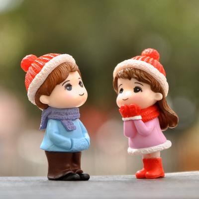 China Europe Winter Lover Couple 3D Doll Action Figure For Girl Boy Gift Miniature PVC Craft Ornament Figures Harden Car Desk Decor for sale