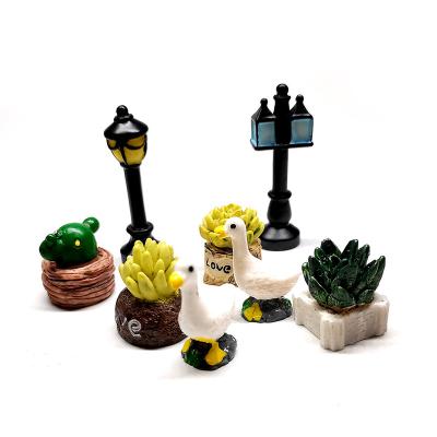 China Europe Garden Miniatures Succulent Fairy Set Duck Lamp Resin Craft Lawn Decor Mini Greenhouse DIY Potted Accessories Figurines 8pcs for sale