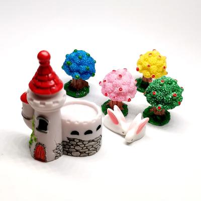 China Europe Castle Orchard Tree Rabbit Resin Craft Miniatures Figurines Fairy Garden Set Lawn Decor Mini Greenhouse DIY Accessories Potted Statue for sale