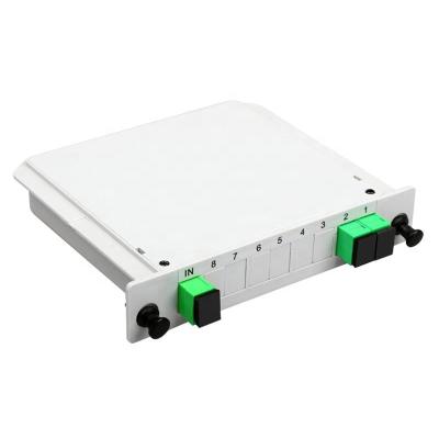 China Hot Selling Type 1x2 SC/APC Fiber Optic Splitter FTTH Splitter Cassette Insert Box 15*12*3cm for sale