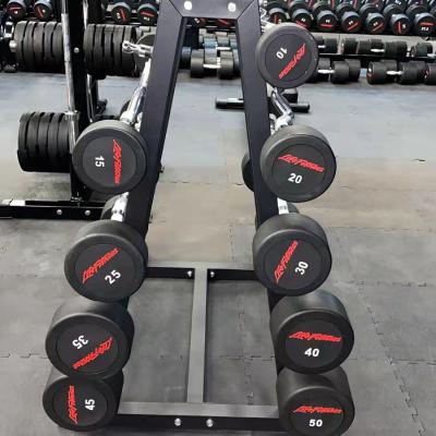 China Universal Heavy Strongman Barbell Gym Rubber Dumbbell Dumbbell with Long Bar Rack for sale