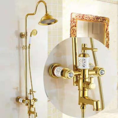 China With Turnout Luxury Vintage Full Brass Gold Shower Set Bathroom Faucet Spouts for sale