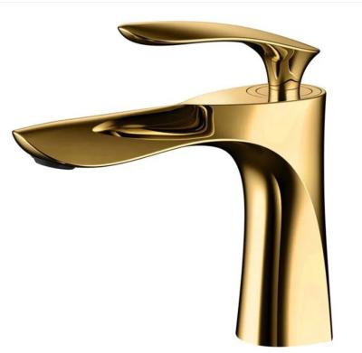 China Without Slide Bar Shinny The Gold Basin Faucet For Bathroom Luxury Modern Swivel Single Lever Spout Faucet Cold And Hot for sale