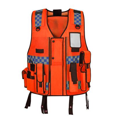 China High Visibility Hi Vis Multi-Function Pocket Fluorescent Orange Public Safety Vest for sale