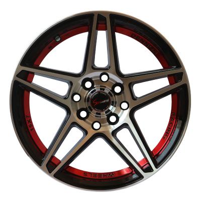 China 15inch 4*100/114.3 Aluminum Machinery Black With Red Lip Fashion Design Alloy Rims for sale