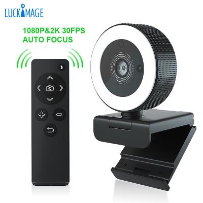 China Live Streaming Luckimage FCC CE RoHS 2K Live Broadcast Camera Webcam Ring Light Auto Focus Webcam with Remote Control for sale