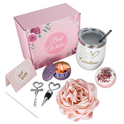 China Agriculture Wine Tumbler Female Gift Set Spa Bath Bomb Promotional Gift Box Set For Girlfriend Mom for sale