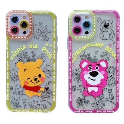 China Cute Cartoon Strawberry Yellow Shockproof TPU Bear Soft Mobile Back Cover For iPhone 12 13 pro 11 pro 7 8 max plus XR Xs Max Phone Case for sale