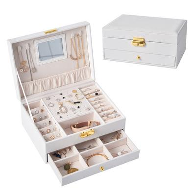 China Multifunction Jewelry Storage Box Portable Necklace Earrings Ring Jewelry Box Packaging PU Leather Case for sale