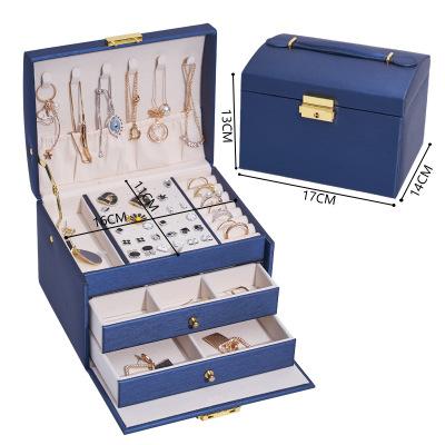 China Multifunction Creative Drawer Portable Jewelry Box Multilayer Cosmetic Storage Box PU Leather Jewelry Box for sale