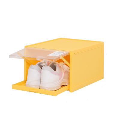 China 2021 Hot Selling Sliding Type Stored Drawer 2021 Stackable Transparent Shoe Box Shoe Storage Organizer Plastic Shoe Box for sale