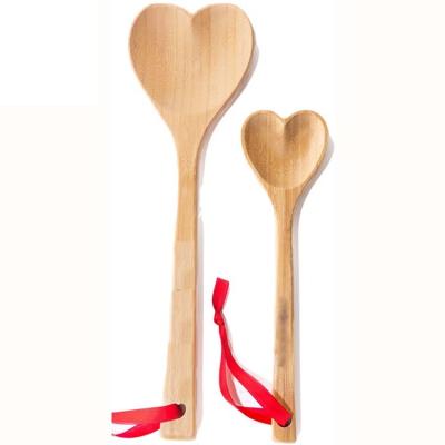 China Disposable Engraved Love Kitchen Heart Shaped Bamboo Utensil Wooden Serving Mixing Spoon for sale