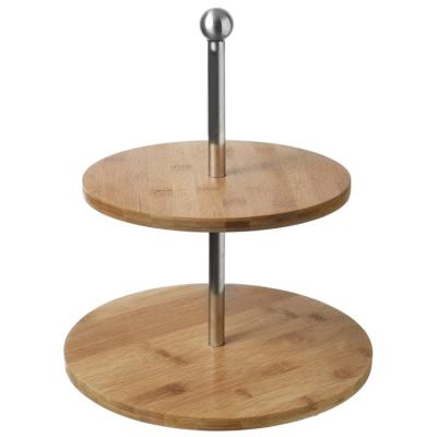 China Serving Tray Bamboo and 2-Tier Stainless Steel Cupcake Stand, Dessert and Appetizer Tower Trays for sale