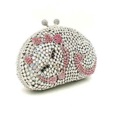 China Classic high quality women evening clutches crystal bag wedding elegant bridal funny cat animal diamonds lady bags for sale