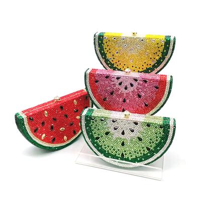 China High Quality Watermelon Lice Purses Women's Luxury Handmade Cute Funny Bridal Party Wedding Fruit Grabs Full Crystal Bag for sale