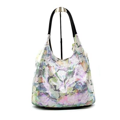 China GENUINE LEATHER large women's bums summer outdoor female ladies good quality genuine leather flower printing top handle shoulder bag for sale