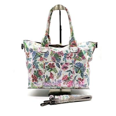 China GENUINE LEATHER large women's summer hobbies real women's outdoor ladies good quality leather flower printing top handle shoulder bag for sale