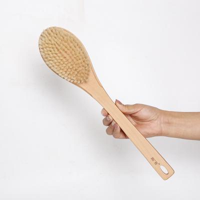 China Private Label Long Handle Wooden Handle Long Body Bath Brush Dry Wooden Bath Brush for sale