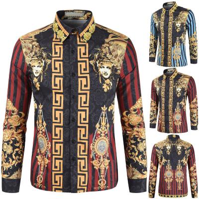 China 2022 New Fashion 3d Pattern Print Long Sleeve Shirt Men Casual Slim Fit Shirt Anti-pilling Shirt Dress for sale