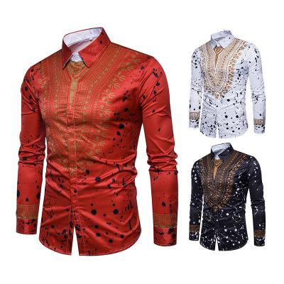 China 2022 new style men's anti-pilling national wind broken flowers printed long sleeve shirt for sale