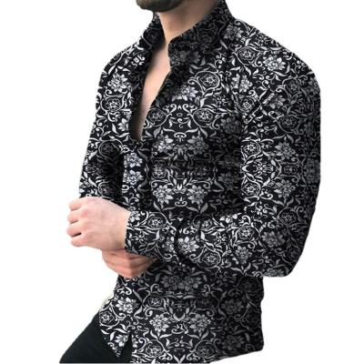 China Anti-pilling 2022 New Breathable Men's Long Sleeve Casual Summer Loose Hawaiian Printed Shirts Floral for sale