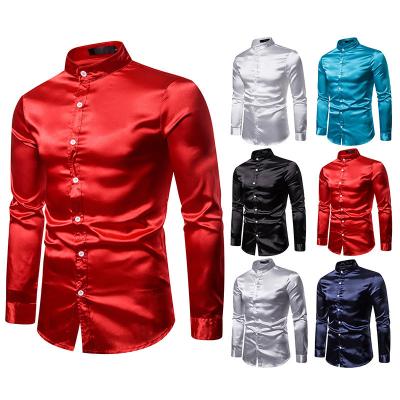 China Anti-pilling 2022 wholesale new arrival neck shirts men's shirt long sleeve satin fashionable turn-down shirt for sale