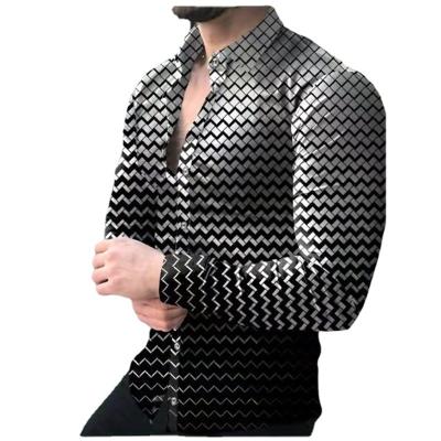 China Anti-pilling 2022 New Design Long Sleeve Tees Tops Simple Gradient Color Polka Dot Print Shirt Extra Large Shirt For Men for sale