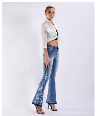 China European and American women's sustainable denim embroidered washed women's wide-leg pants with flared jeans plus size pants for sale