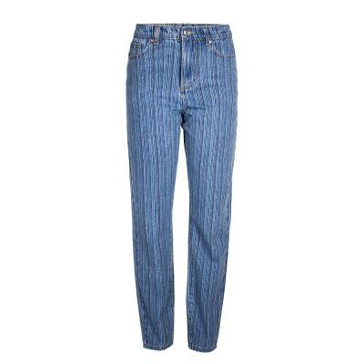 China New viable women's high waist slim body straight tube washed jeans street foot stripe jeans small for sale