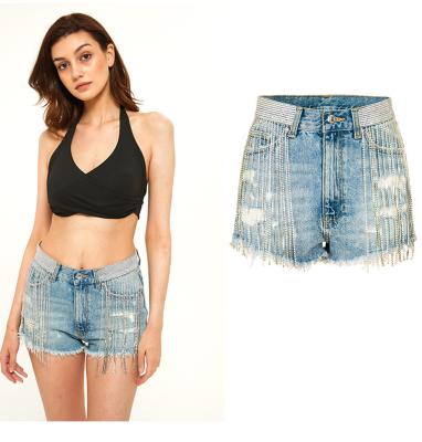 China New Nightclub Summer Viable Women's Fringe Wide Leg High Waist Drill Chain Trellis Shorts for sale