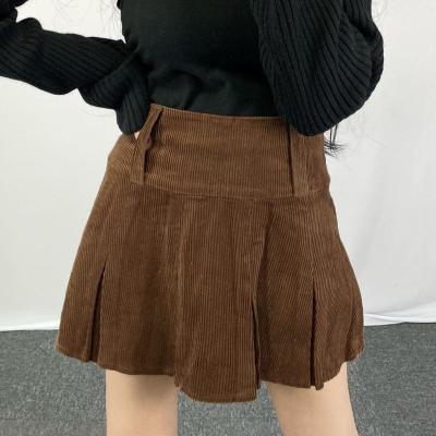 China 2021 new autumn/winter corduroy anti-static women's thin sheer color pleated skirt high waist skirt for sale