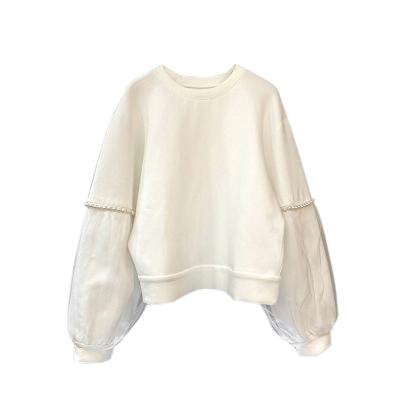 China New Arrival Women Anti-Pilling Women Casual Blouse Fashion Beading Sleeve Women Fleece With O Neck for sale