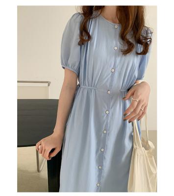 China Viable straight short-sleeved TG women round neck dress 2021 summer new temperament waist tie MIDI skirt for sale