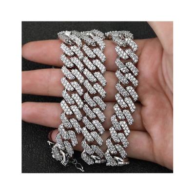 China Hiphop 12mm White Gold Hip Hop Men's Miami Curb Cuban Link Solid Gold Iced Out Fork Chain Sterling Silver for sale