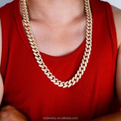 China Wholesale Jewelry New Design Hiphop 15mm goldfilled 18K Gold Plated Brass Cuban Link Chain Necklace for sale