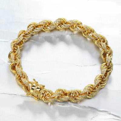 China Hiphop Design Mens CZ Iced Out 14K Gold Plated New Rolo Chain Bracelet for sale